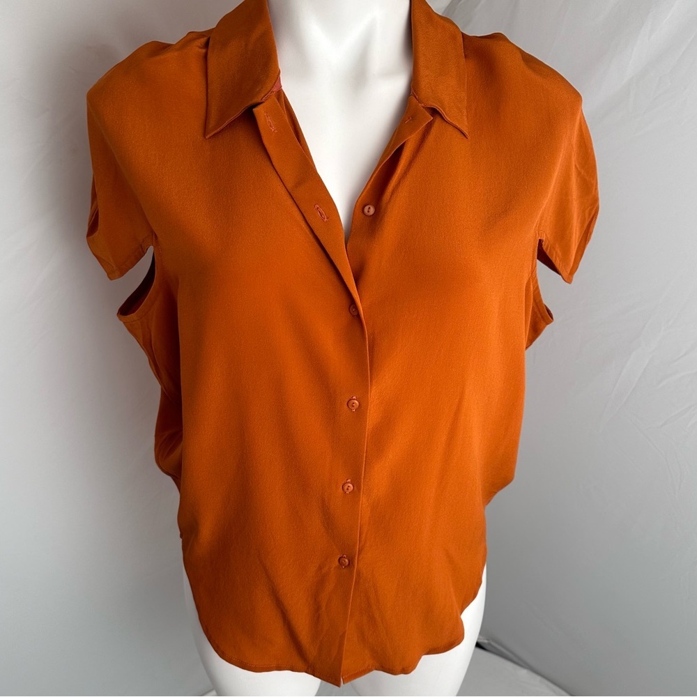 Habitual Lennon Bombay Brown Silk Short Sleeve Button Down Blouse